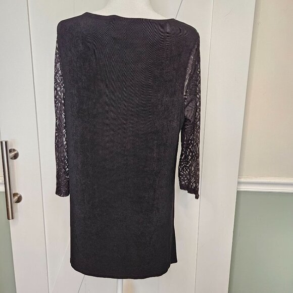 CHICO'S Travelers Large 2 Whimsigoth Black Lace Asymmetrical Hem LS Tunic Top - Picture 5 of 12
